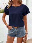 Camisa Casual de Verano con Mangas de Volantes en Color Sólido