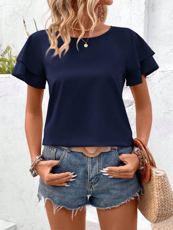 Camisa Casual de Verano con Mangas de Volantes en Color Sólido - Image 10