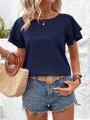 Camisa Casual de Verano con Mangas de Volantes en Color Sólido