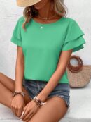 Camisa Casual de Verano con Mangas de Volantes en Color Sólido
