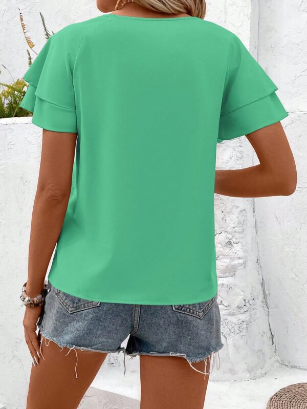 Camisa Casual de Verano con Mangas de Volantes en Color Sólido - Image 128