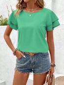 Camisa Casual de Verano con Mangas de Volantes en Color Sólido