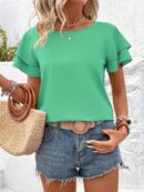 Camisa Casual de Verano con Mangas de Volantes en Color Sólido