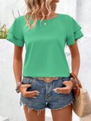 Camisa Casual de Verano con Mangas de Volantes en Color Sólido