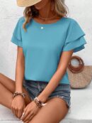 Camisa Casual de Verano con Mangas de Volantes en Color Sólido