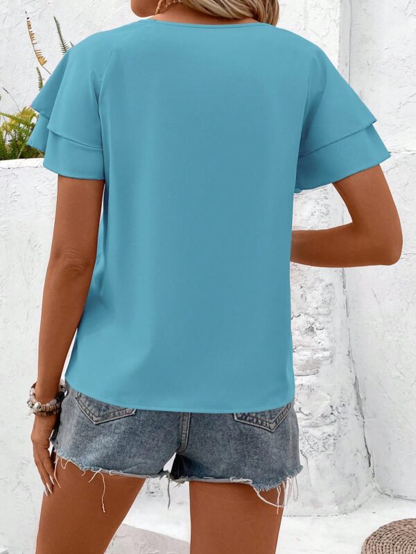 Camisa Casual de Verano con Mangas de Volantes en Color Sólido - Image 44