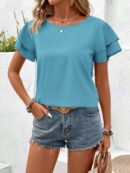 Camisa Casual de Verano con Mangas de Volantes en Color Sólido