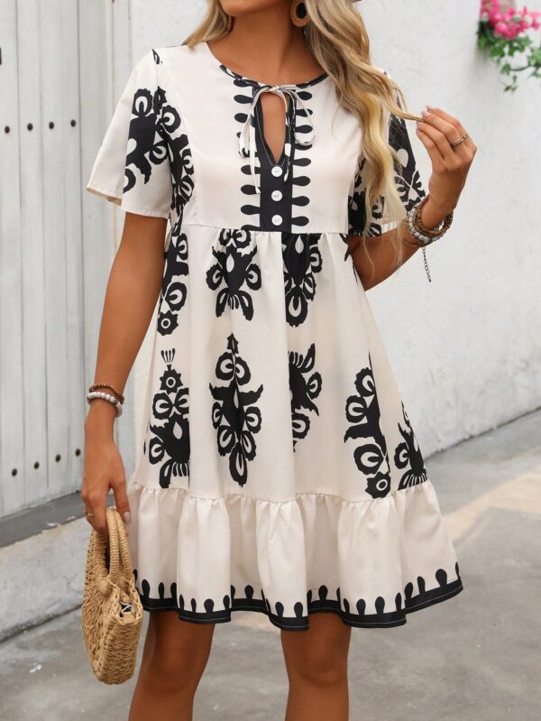 Vestido Bohemio Playa con Estampado Floral y Lazo en Escote - Image 7