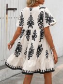Vestido Bohemio Playa con Estampado Floral y Lazo en Escote