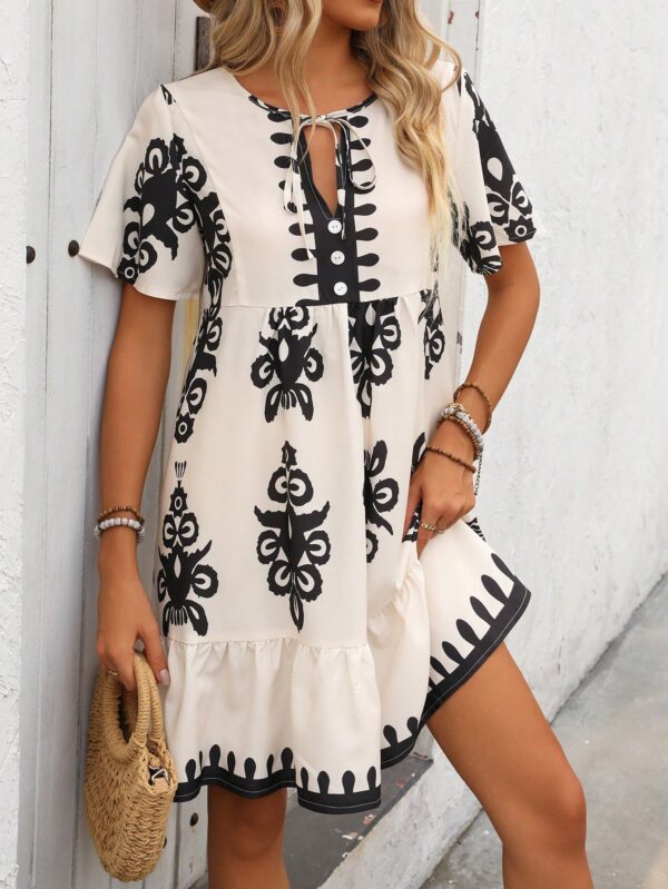 Vestido Bohemio Playa con Estampado Floral y Lazo en Escote - Image 10