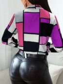 Camisa Casual Manga Larga con Estampado Colorblock y Botones
