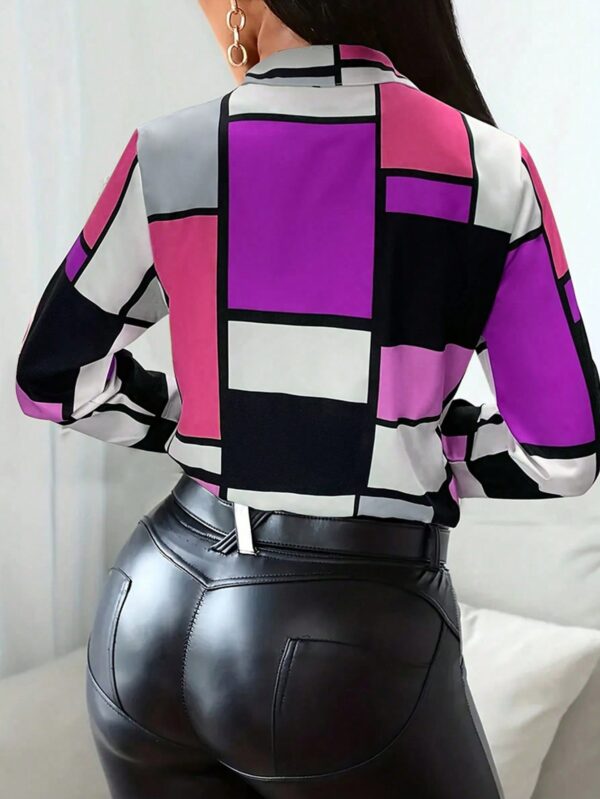 Camisa Casual Manga Larga con Estampado Colorblock y Botones - Image 8