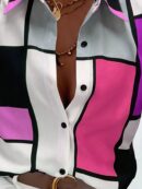 Camisa Casual Manga Larga con Estampado Colorblock y Botones