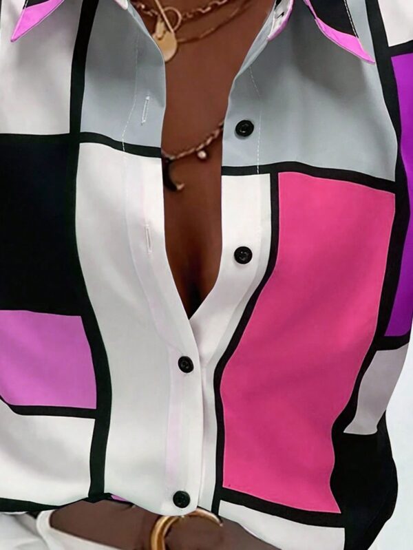 Camisa Casual Manga Larga con Estampado Colorblock y Botones - Image 9