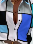 Camisa Casual Manga Larga con Estampado Colorblock y Botones