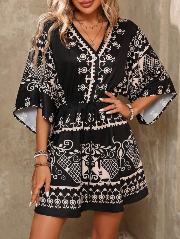 Vestido Boho con Escote en V, Mangas Murciélago y Cinturón - Image 55