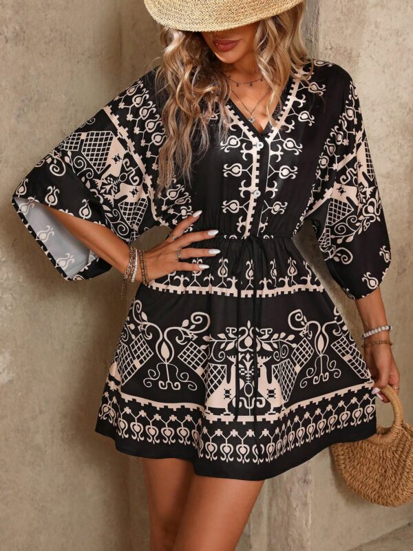 Vestido Boho con Escote en V, Mangas Murciélago y Cinturón - Image 57
