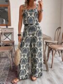 Conjunto Vacacional Boho para Mujer: Top Camisola Crop + Pantalones Largos Estampados