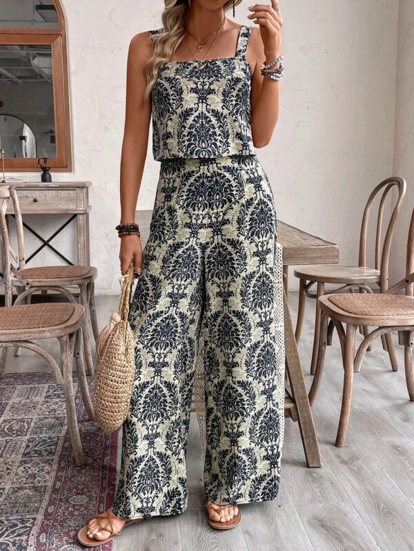 Conjunto Vacacional Boho para Mujer: Top Camisola Crop + Pantalones Largos Estampados - Image 7