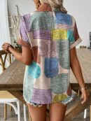 Camisa Casual de Cuello Solapa y Manga Corta con Estampado Geométrico