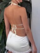 Top de Verano Backless con Cuello Halter en Color Sólido