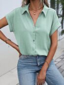 Camisa Casual de Manga Murciélago con Botones Frontales