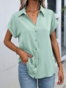 Camisa Casual de Manga Murciélago con Botones Frontales