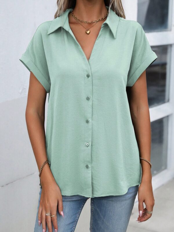Camisa Casual de Manga Murciélago con Botones Frontales - Image 132