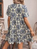 Vestido Bohemio Playa con Estampado Floral y Lazo en Escote