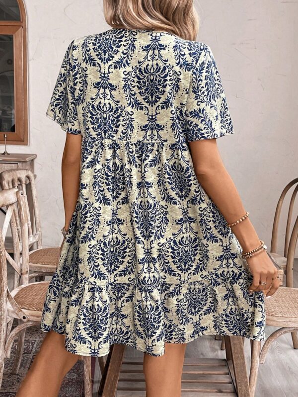 Vestido Bohemio Playa con Estampado Floral y Lazo en Escote - Image 2