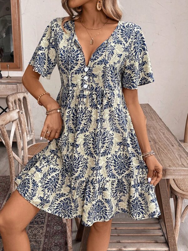 Vestido Bohemio Playa con Estampado Floral y Lazo en Escote - Image 6