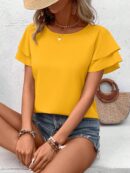 Camisa Casual de Verano con Mangas de Volantes en Color Sólido