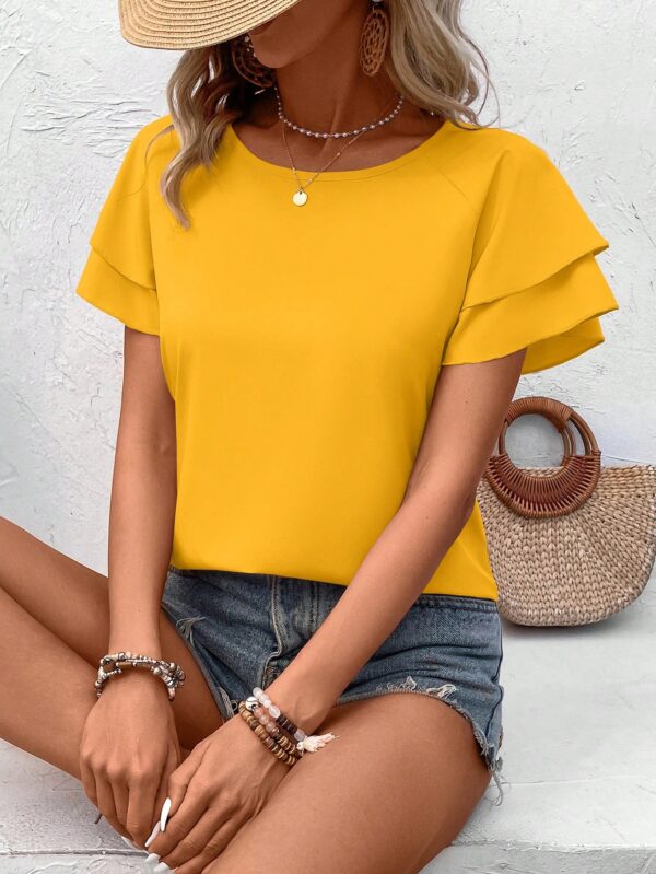 Camisa Casual de Verano con Mangas de Volantes en Color Sólido - Image 121