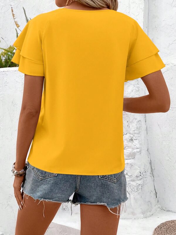 Camisa Casual de Verano con Mangas de Volantes en Color Sólido - Image 122