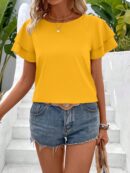 Camisa Casual de Verano con Mangas de Volantes en Color Sólido