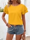 Camisa Casual de Verano con Mangas de Volantes en Color Sólido