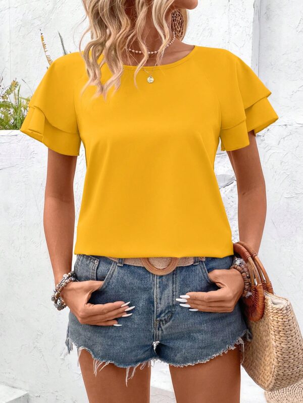 Camisa Casual de Verano con Mangas de Volantes en Color Sólido - Image 125