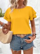 Camisa Casual de Verano con Mangas de Volantes en Color Sólido