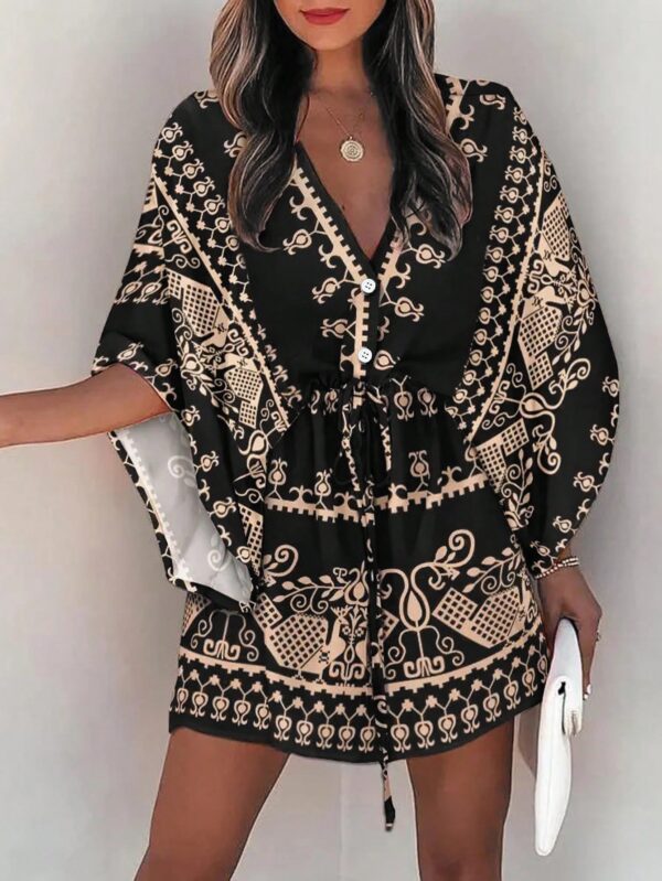 Vestido Boho con Escote en V, Mangas Murciélago y Cinturón - Image 52