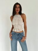 Top Camisola Acordonado con Volantes y Transparencia Semi-Sheer