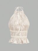 Top Camisola Acordonado con Volantes y Transparencia Semi-Sheer