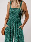 Mono Floral de Pierna Ancha y Cuello Cuadrado sin Mangas