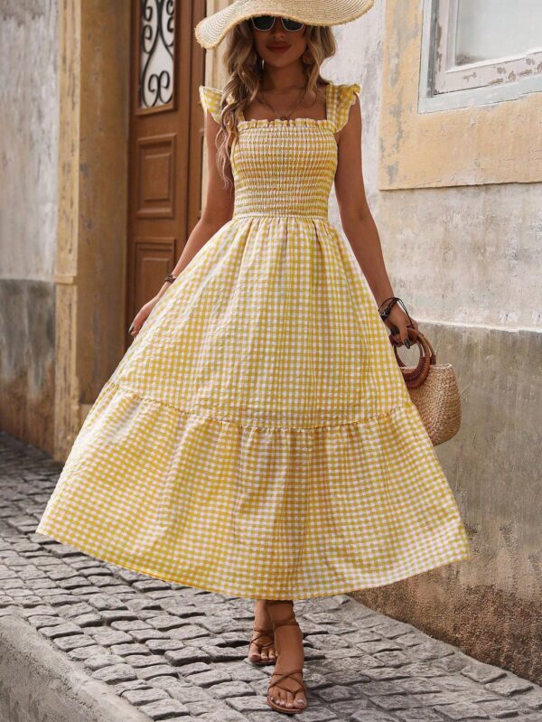 Vestido Cuadriculado Manga Corta para Vacaciones en Playa - Image 17