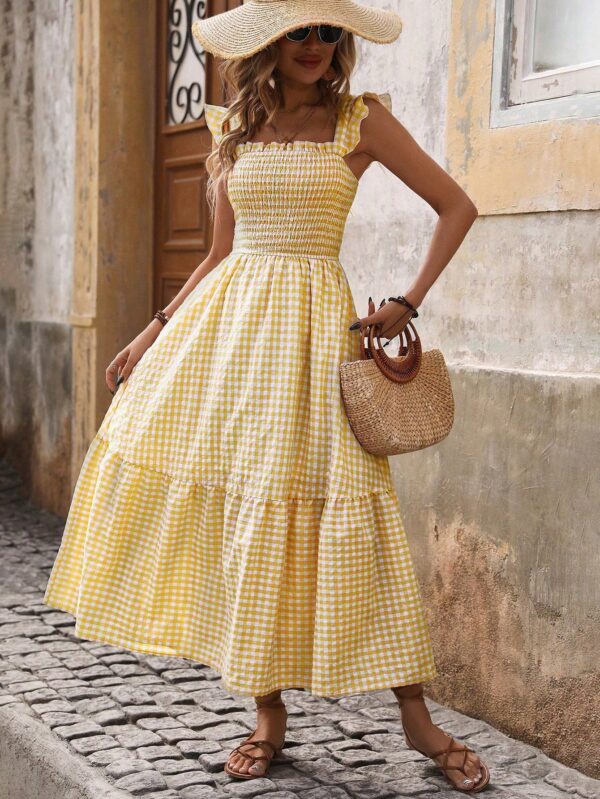 Vestido Cuadriculado Manga Corta para Vacaciones en Playa - Image 18