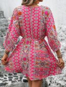 Vestido Boho con Escote en V, Mangas Murciélago y Cinturón