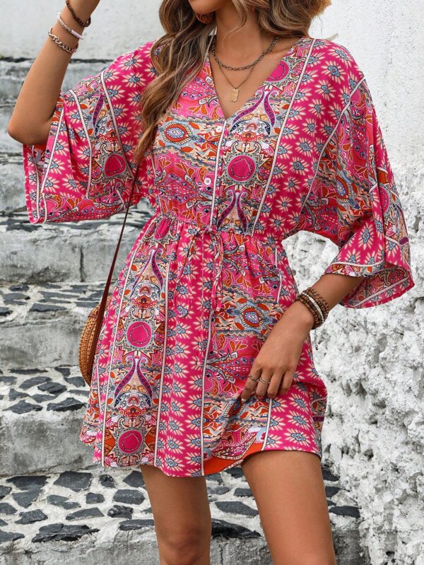 Vestido Boho con Escote en V, Mangas Murciélago y Cinturón - Image 31
