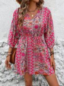 Vestido Boho con Escote en V, Mangas Murciélago y Cinturón