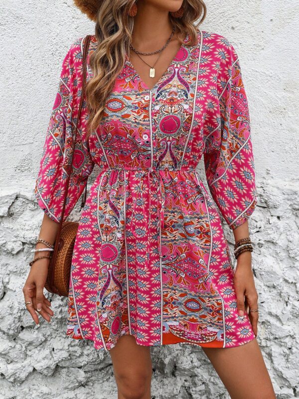 Vestido Boho con Escote en V, Mangas Murciélago y Cinturón - Image 32