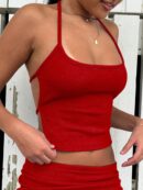 Set Veraniego Top Halter Espalda Descubierta y Mini Falda