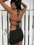 Set Veraniego Top Halter Espalda Descubierta y Mini Falda